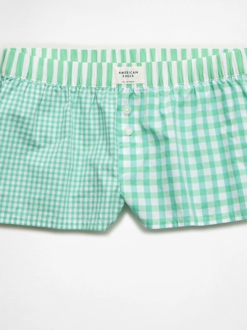American Eagle AE Micro Boxer Short Gingham Shorts Green & White